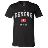 Geneva Suisse Switzerland Sports Vintage V-Neck T-Shirt