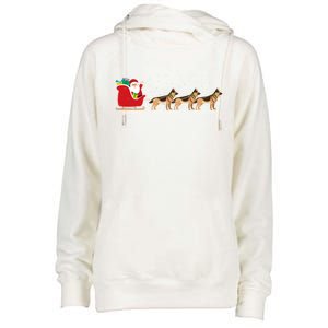 Ger Sheperd Santa Christmas Sleigh Ger Sheperd Xmas Gift Womens Funnel Neck Pullover Hood