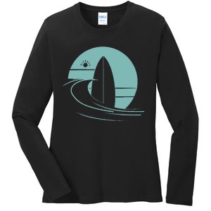 Graphic Sun Surf And Waves Ladies Long Sleeve Shirt