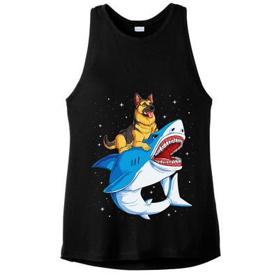 German Shepherd Shark Space Galaxy Jawsome Ladies PosiCharge Tri-Blend Wicking Tank