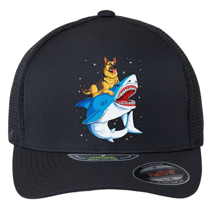 German Shepherd Shark Space Galaxy Jawsome Flexfit Unipanel Trucker Cap