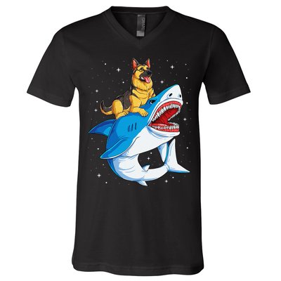 German Shepherd Shark Space Galaxy Jawsome V-Neck T-Shirt