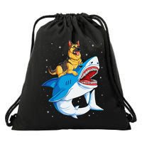 German Shepherd Shark Space Galaxy Jawsome Drawstring Bag