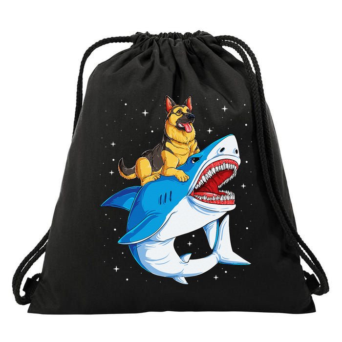 German Shepherd Shark Space Galaxy Jawsome Drawstring Bag