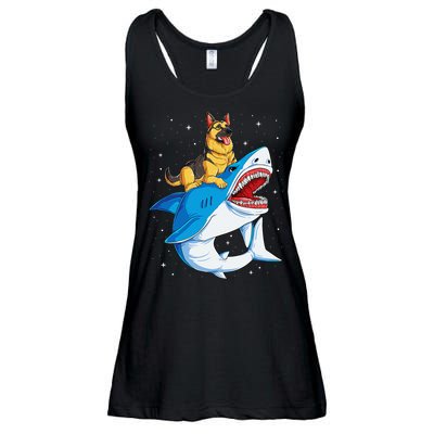German Shepherd Shark Space Galaxy Jawsome Ladies Essential Flowy Tank