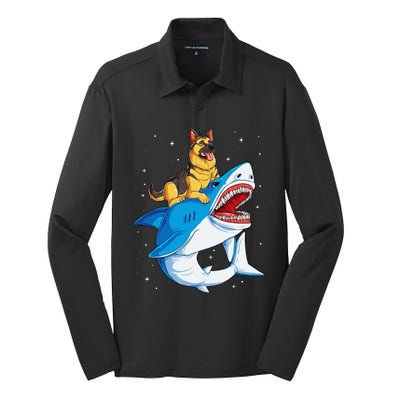 German Shepherd Shark Space Galaxy Jawsome Silk Touch Performance Long Sleeve Polo