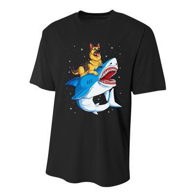 German Shepherd Shark Space Galaxy Jawsome Youth Performance Sprint T-Shirt