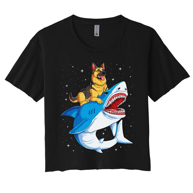 German Shepherd Shark Space Galaxy Jawsome Crop Top