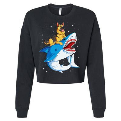 German Shepherd Shark Space Galaxy Jawsome Cropped Pullover Crew