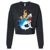German Shepherd Shark Space Galaxy Jawsome Cropped Pullover Crew