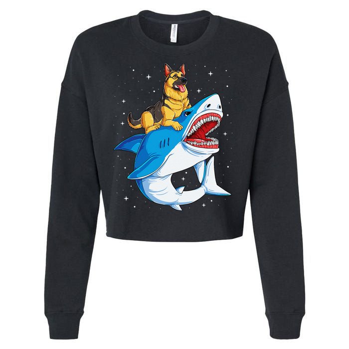 German Shepherd Shark Space Galaxy Jawsome Cropped Pullover Crew