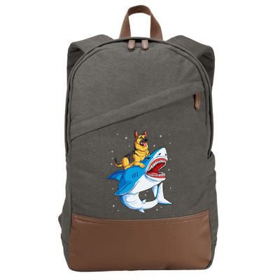 German Shepherd Shark Space Galaxy Jawsome Cotton Canvas Backpack