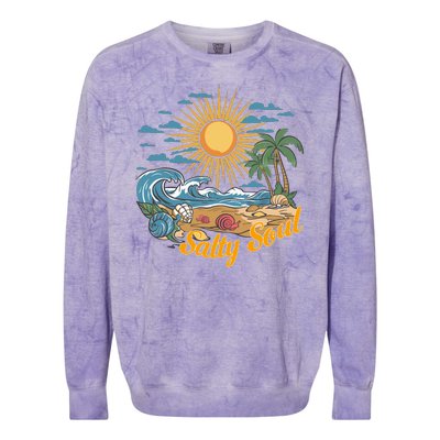 Groovy Salty Soul Summer Vacation Beach Vacay Colorblast Crewneck Sweatshirt