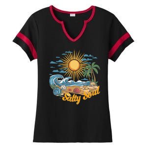 Groovy Salty Soul Summer Vacation Beach Vacay Ladies Halftime Notch Neck Tee