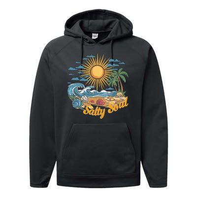 Groovy Salty Soul Summer Vacation Beach Vacay Performance Fleece Hoodie