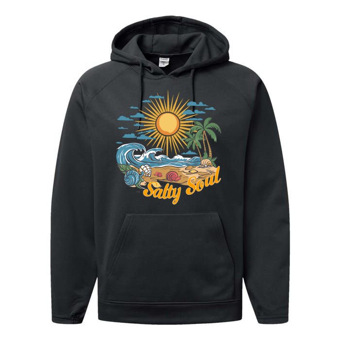 Groovy Salty Soul Summer Vacation Beach Vacay Performance Fleece Hoodie