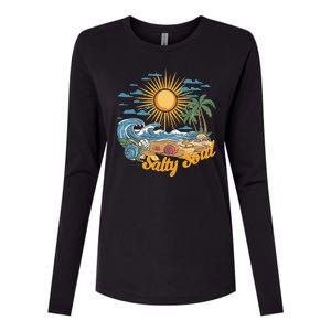 Groovy Salty Soul Summer Vacation Beach Vacay Womens Cotton Relaxed Long Sleeve T-Shirt