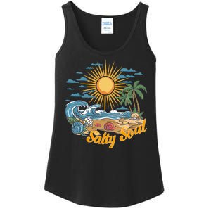 Groovy Salty Soul Summer Vacation Beach Vacay Ladies Essential Tank