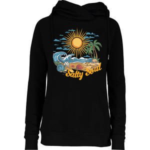 Groovy Salty Soul Summer Vacation Beach Vacay Womens Funnel Neck Pullover Hood