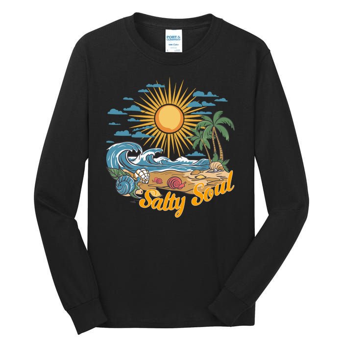 Groovy Salty Soul Summer Vacation Beach Vacay Tall Long Sleeve T-Shirt