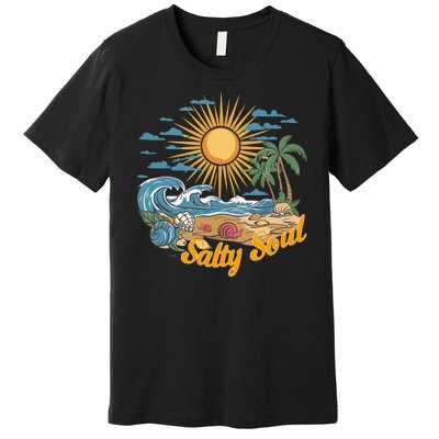 Groovy Salty Soul Summer Vacation Beach Vacay Premium T-Shirt