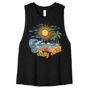 Groovy Salty Soul Summer Vacation Beach Vacay Women's Racerback Cropped Tank