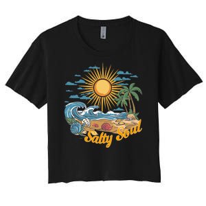 Groovy Salty Soul Summer Vacation Beach Vacay Women's Crop Top Tee