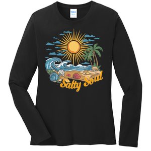 Groovy Salty Soul Summer Vacation Beach Vacay Ladies Long Sleeve Shirt