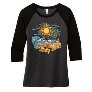 Groovy Salty Soul Summer Vacation Beach Vacay Women's Tri-Blend 3/4-Sleeve Raglan Shirt