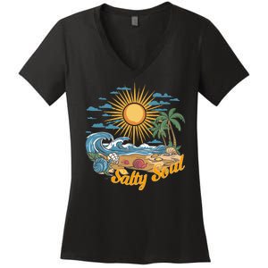 Groovy Salty Soul Summer Vacation Beach Vacay Women's V-Neck T-Shirt