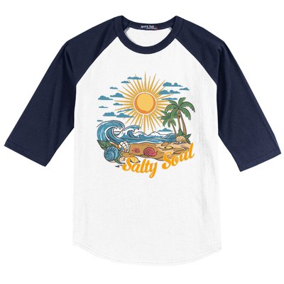 Groovy Salty Soul Summer Vacation Beach Vacay Baseball Sleeve Shirt