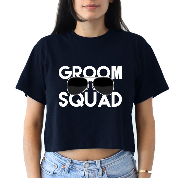 Groom Squad Sunglasses Bachelor Party Funny Women's Crop Top Tee