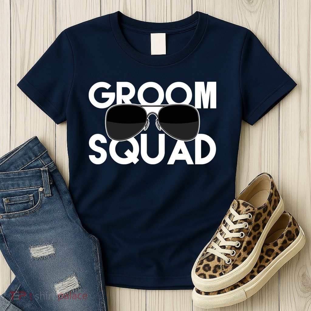 Groom Squad Sunglasses Bachelor Party Funny Womens T-Shirt