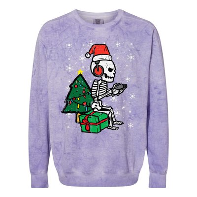 Gamer Skeleton Santa Christmas Gaming Colorblast Crewneck Sweatshirt