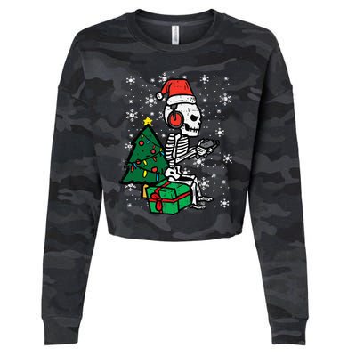 Gamer Skeleton Santa Christmas Gaming Cropped Pullover Crew