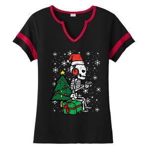 Gamer Skeleton Santa Christmas Gaming Ladies Halftime Notch Neck Tee