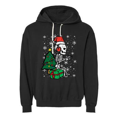 Gamer Skeleton Santa Christmas Gaming Garment-Dyed Fleece Hoodie