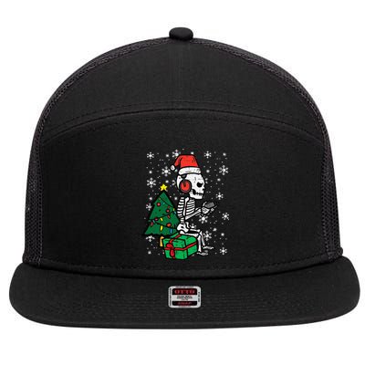 Gamer Skeleton Santa Christmas Gaming 7 Panel Mesh Trucker Snapback Hat