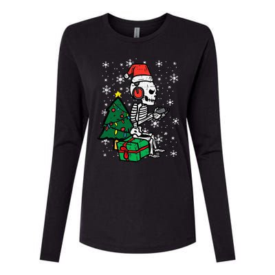 Gamer Skeleton Santa Christmas Gaming Womens Cotton Relaxed Long Sleeve T-Shirt