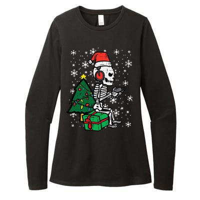 Gamer Skeleton Santa Christmas Gaming Womens CVC Long Sleeve Shirt