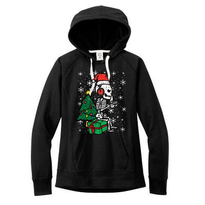 Gamer Skeleton Santa Christmas Gaming Women's Fleece Hoodie