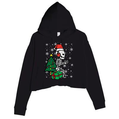 Gamer Skeleton Santa Christmas Gaming Crop Fleece Hoodie