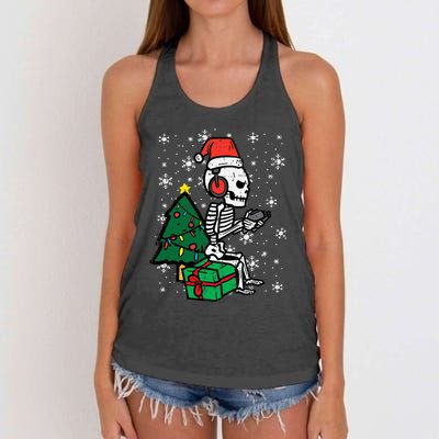 Gamer Skeleton Santa Christmas Gaming Women's Knotted Racerback Tank