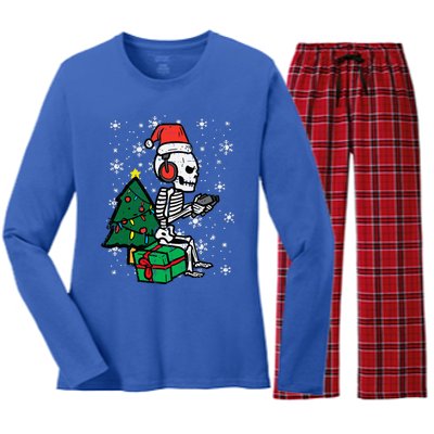 Gamer Skeleton Santa Christmas Gaming Women's Long Sleeve Flannel Pajama Set 