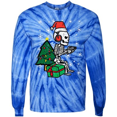 Gamer Skeleton Santa Christmas Gaming Tie-Dye Long Sleeve Shirt