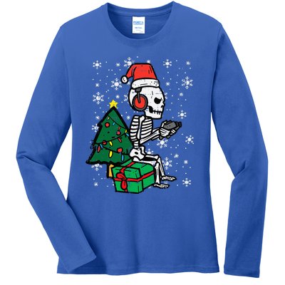 Gamer Skeleton Santa Christmas Gaming Ladies Long Sleeve Shirt