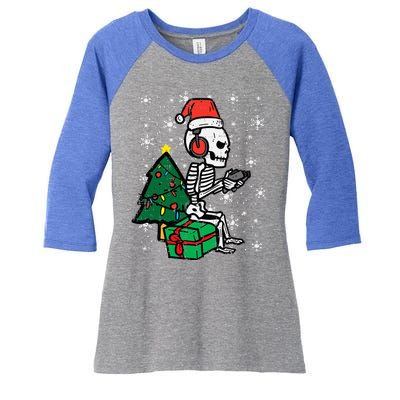 Gamer Skeleton Santa Christmas Gaming Women's Tri-Blend 3/4-Sleeve Raglan Shirt