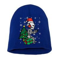 Gamer Skeleton Santa Christmas Gaming Short Acrylic Beanie