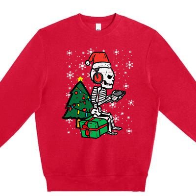 Gamer Skeleton Santa Christmas Gaming Premium Crewneck Sweatshirt