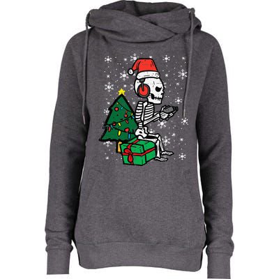 Gamer Skeleton Santa Christmas Gaming Womens Funnel Neck Pullover Hood